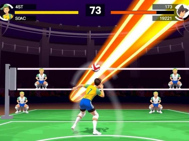 Volley Stars Supreme gameplay screenshot showing intense volleyball action